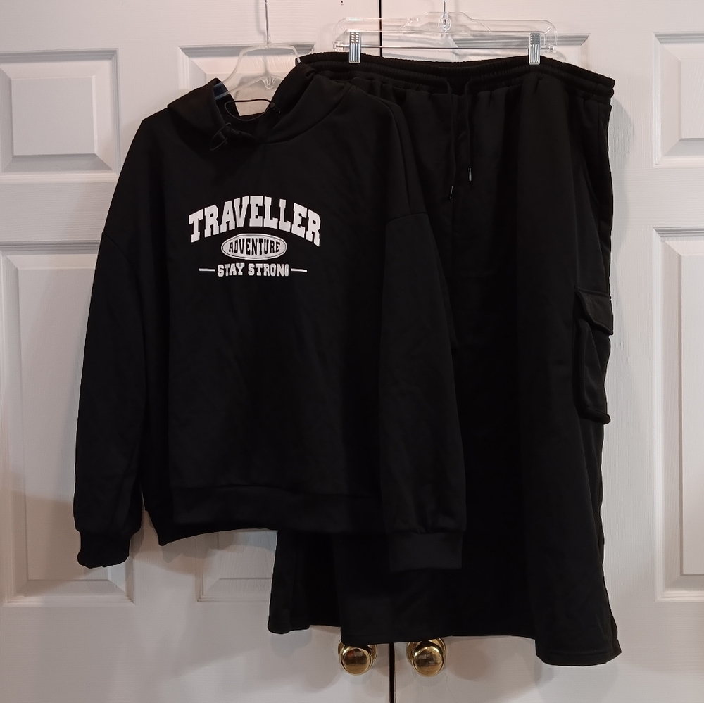 Shein Black Sweatshirt Hoodie Exercise Cargo Workout Skirt Joggers Set Size 4XL